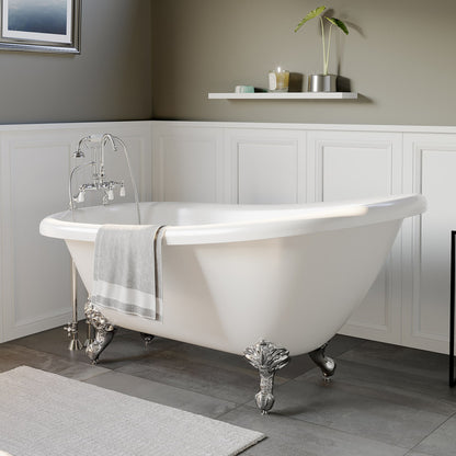 Cambridge 61 Inch Acrylic Slipper Clawfoot Tub With Deck Mounted Faucet Holes