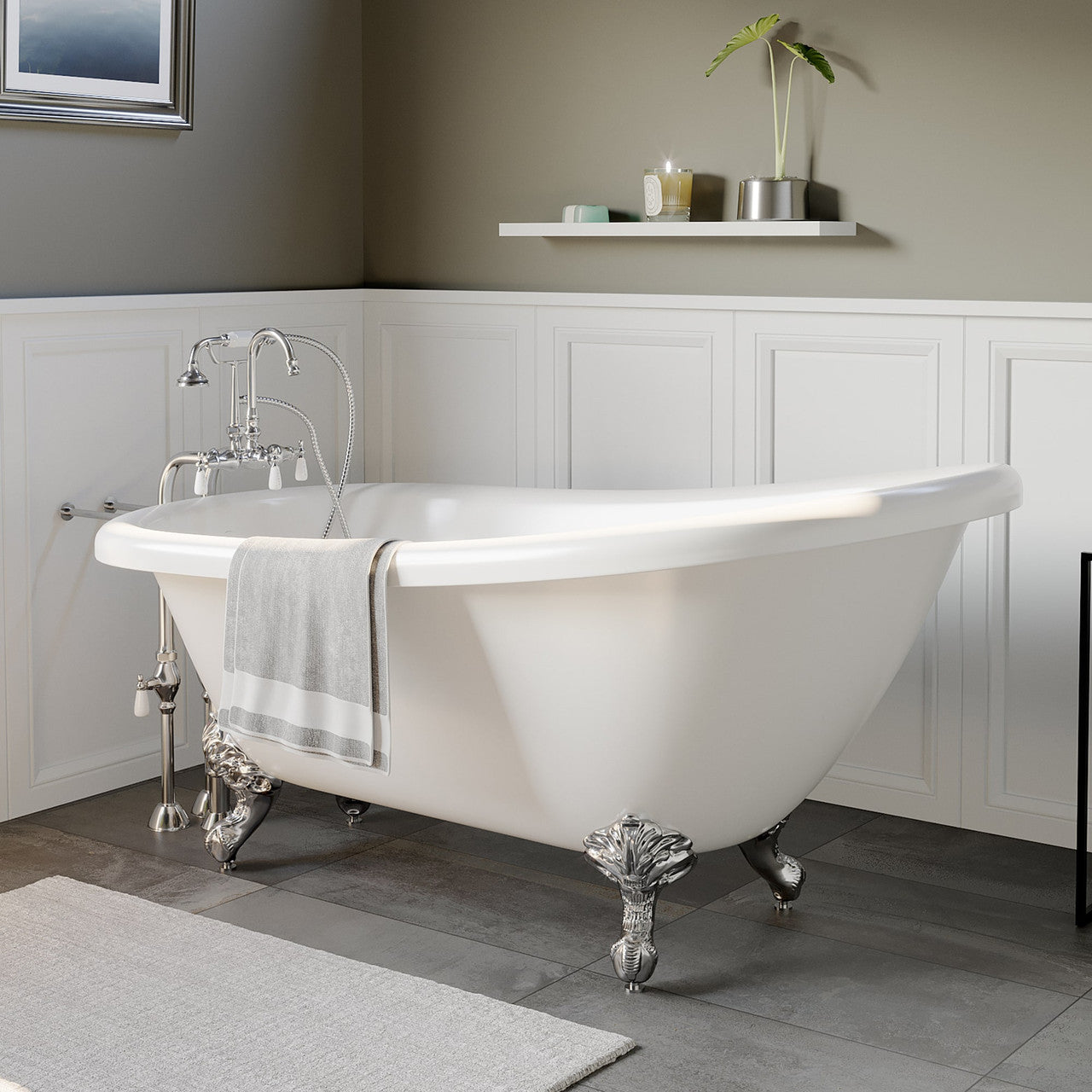 Cambridge 67 Inch Acrylic Slipper Clawfoot Tub With No Faucet Holes