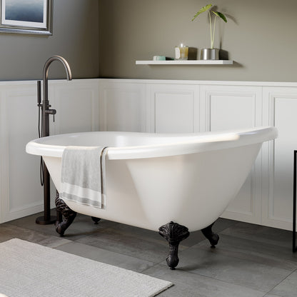 Cambridge 67 Inch Acrylic Slipper Clawfoot Tub With No Faucet Holes