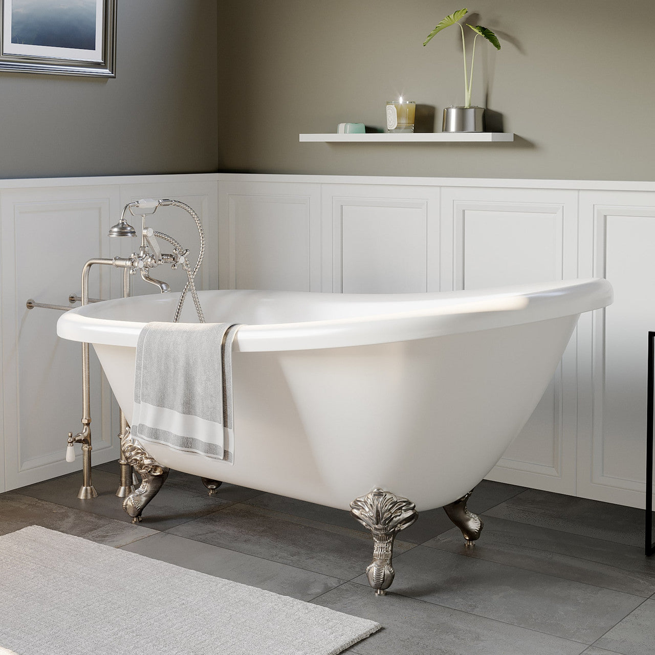 Cambridge 67 Inch Acrylic Slipper Clawfoot Tub With No Faucet Holes