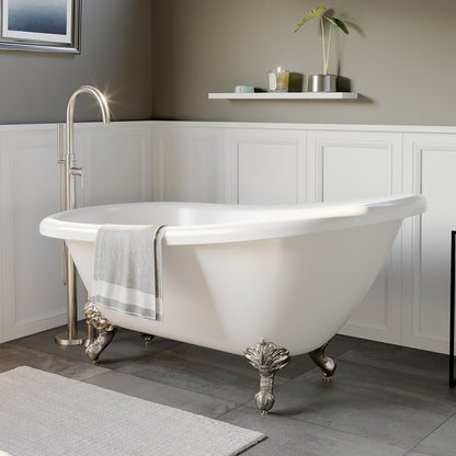 Cambridge 67 Inch Acrylic Slipper Clawfoot Tub With No Faucet Holes