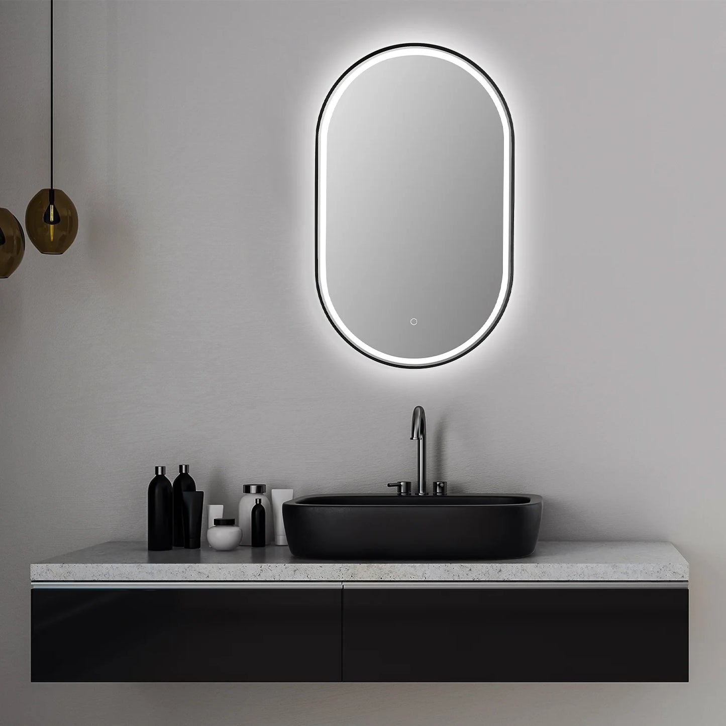 Altair Oleggio Oval 36" Framed Modern Bathroom Vanity LED Lighted Wall Mirror