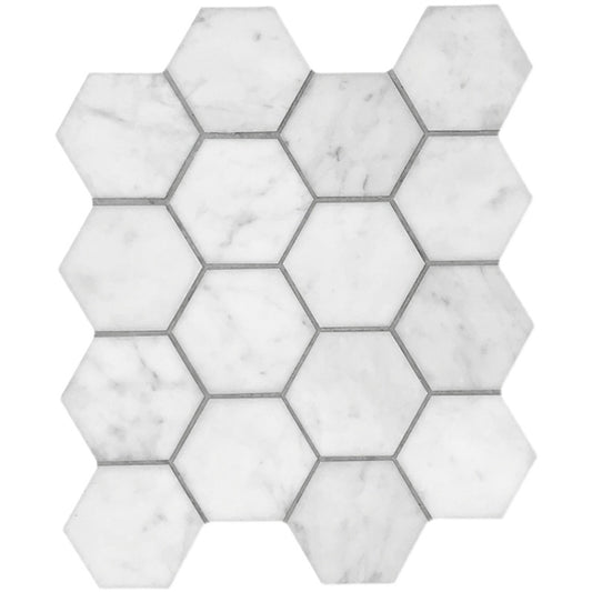 Altair Burgos Carrara White marble Hexagon Mosaic Floor and Wall Tile