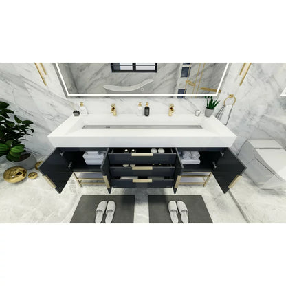 Better Vanity 72" Bethany Gloss Black Freestanding Bathroom Vanity With Reinforced Acrylic Sink