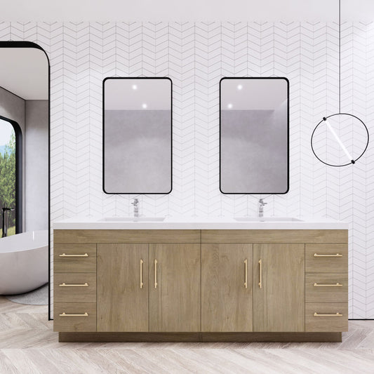 Better Vanity 84" Elsa Natural Oak Freestanding Bathroom Vanity With Reinforced Double Acrylic Sink